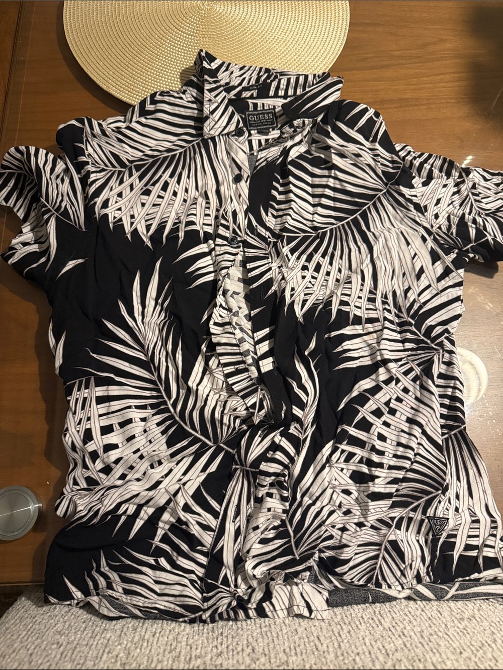 GUESS Black & White Palm-Print Button-Down Shirt